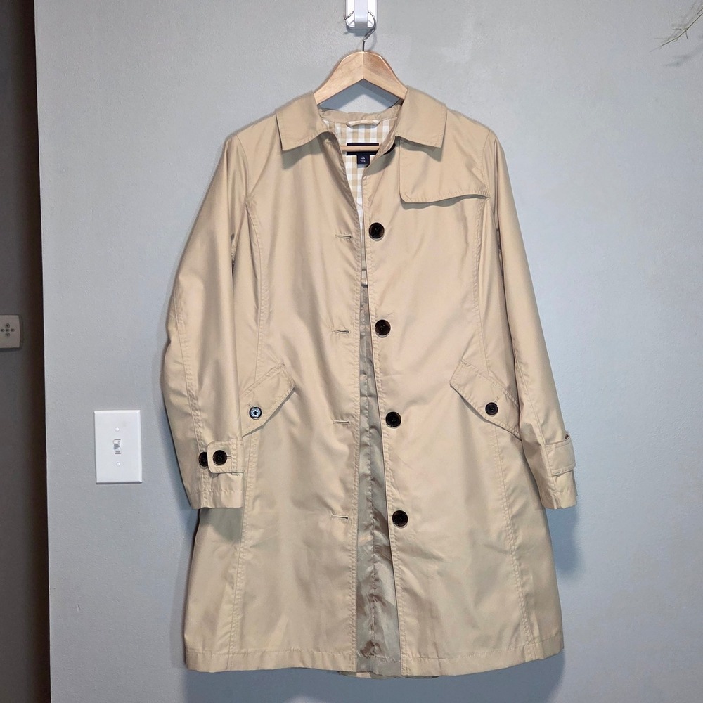 Lands End Womens Tan Trench Coat Classic Neutral Capsule Timeless Utility Size S - Picture 11 of 12